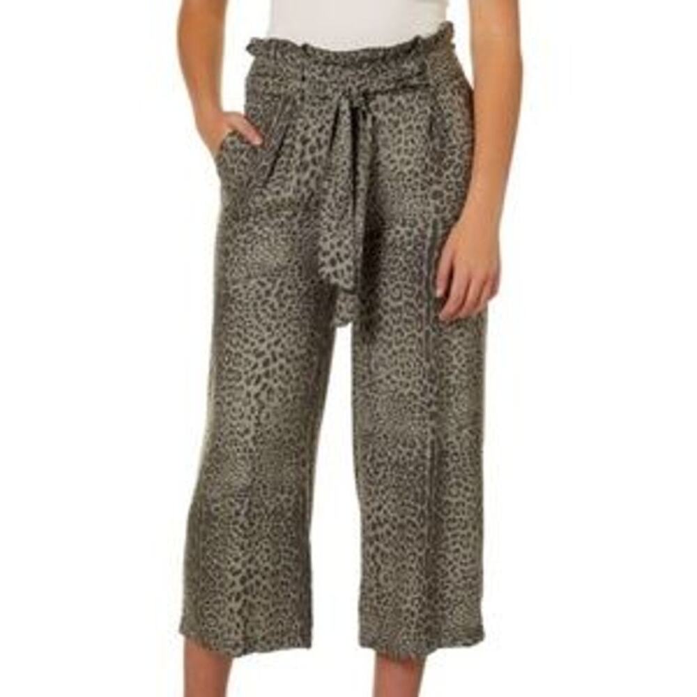 Rewash Animal Leopard Print Paperbag Wide Leg Rayon Cropped Pants Women's M